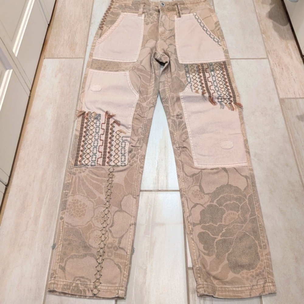 Anthropologie Pilcro Wanderer Jeans Pants Floral Patterned Embroidered 27 Nwot - Picture 4 of 14
